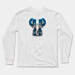 Baby Elephant with Glasses and Quebec Flag Long Sleeve T-Shirt